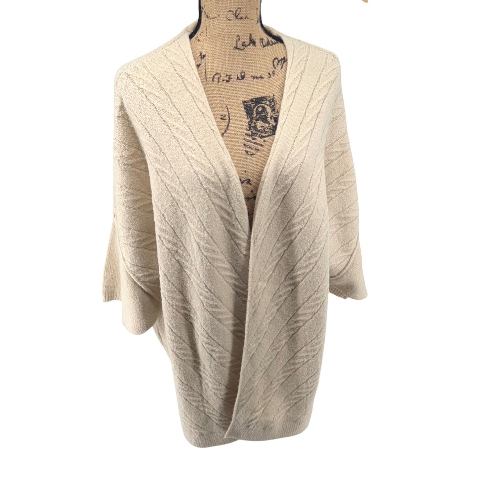 Natural‎ Reflections Knit Open Front Cardigan Sweater Beige Cable Knit Lg Cozy